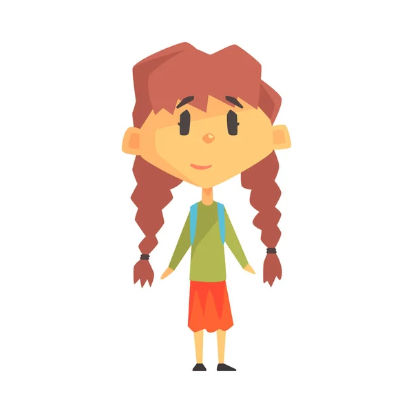 Девушка с двумя платформами, ученица начальной школы, член начального класса, характер изолированного молодого студента — стоковый вектор