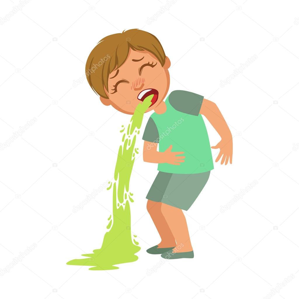 Boy Vomiting,Sick Kid Feeling Unwell Because Of The Sickness, Part Of
