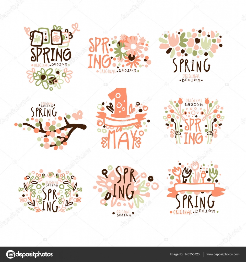 Primavera 1 maggio impostato per il disegno di etichetta Primavera 1 maggio impostato per il disegno di etichetta Vacanze primaverile primo maggio giornata internazionale del lavoro colorato vettoriale