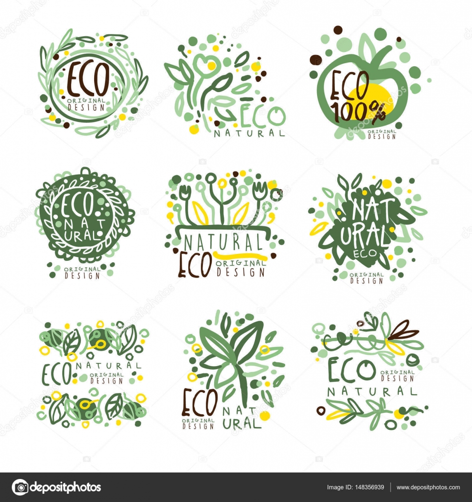 Biologico bio eco fresco di fattoria cibo sano impostato per il disegno di etichetta Ecologia natura vettoriale illustrazioni per adesivi banner