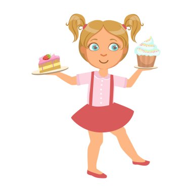 Küçük kız yakaladığında çok kolay ve bir capcake onun elinde, renkli bir karakter
