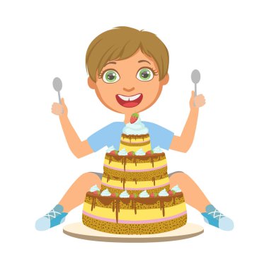 Doğum günü pastası, renkli bir karakter ile genç çocuk