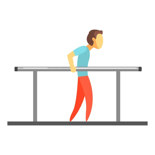 Man exercising on uneven bars. Colorful cartoon character — Stock Vector