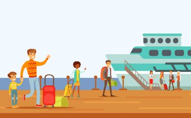 Yolcular, büyük gemi yatılı farklı taşıma alan insanlar parçası çizgi film sahneleri ile mutlu yolcuları dizi türleri