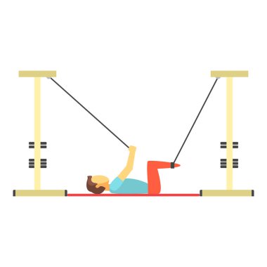 Yoğun beden eğitimi için özel halatlar kullanarak egzersizleri yapıyor adam trx eğitim. Renkli çizgi film karakteri