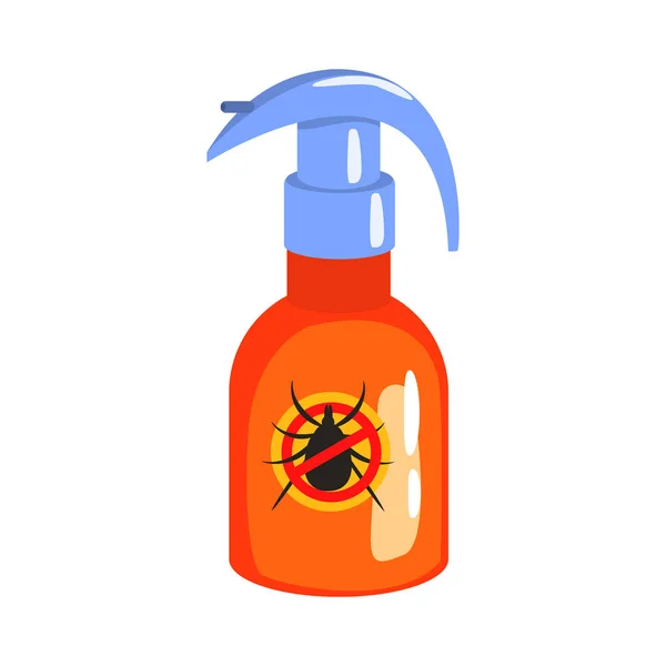 Arancione bottiglia spruzzatore di acaro o tick insetticida colorato cartone animato illustrazione — Vettoriale Stock