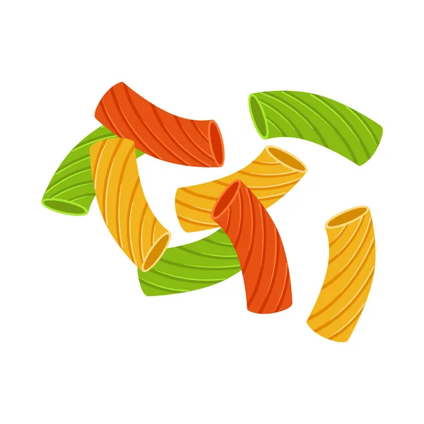 Färgade torra armbågar makaroner. Okokt italiensk pasta, makaroner, tecknad bild — Stock vektor