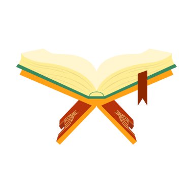 Kur'an-ı Kerim, Müslümanların kutsal kitabı bir ahşap kitap stand. Renkli vektör çizim