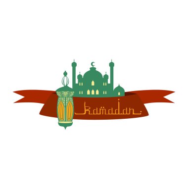 Ramazan Kareem tebrik kartı Arapça Hat ile. Renkli vektör çizim