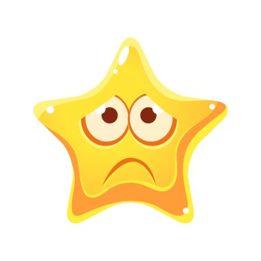 Sarı yıldız, üzgün ve mutsuz, çizgi film karakteri duygusal yüz