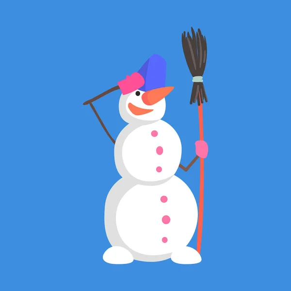 Ζωντανός κλασικό χιονάνθρωπος τριών χιονοστιβάδας κάνει στρατιωτικό χαιρετισμό κατάσταση χαρακτήρα κινουμένων σχεδίων — Διανυσματικό Αρχείο