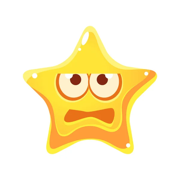 Frightened face of yellow star, cartoon character — Stock Vector
