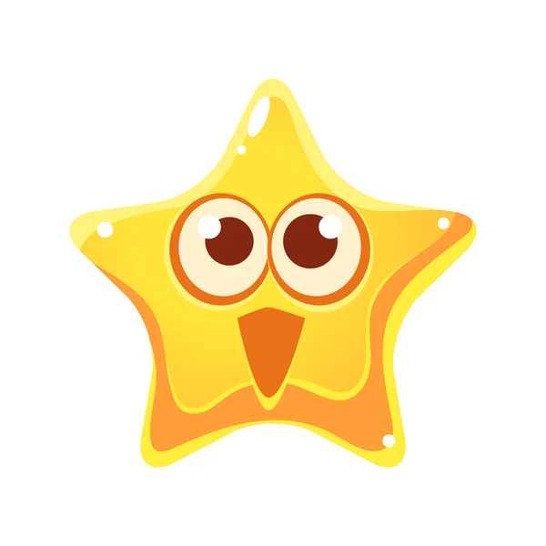 Здивоване та щасливе емоційне обличчя жовтої зірки, мультиплікаційний персонаж — стоковий вектор
