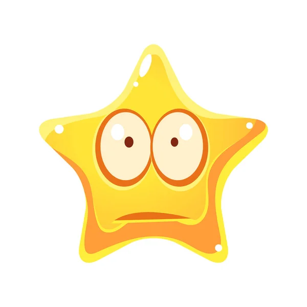 Preoccupazione e triste volto emotivo della stella gialla, personaggio dei cartoni animati — Vettoriale Stock