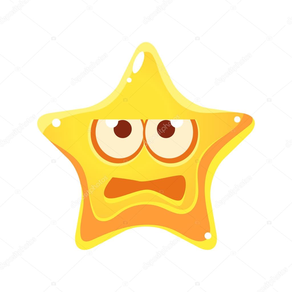 Frightened face of yellow star, cartoon character