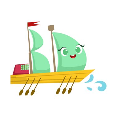 Büyük tekne ile Palalar, Face karikatür çizim ile şirin kız gibi oyuncak ahşap gemi yelken