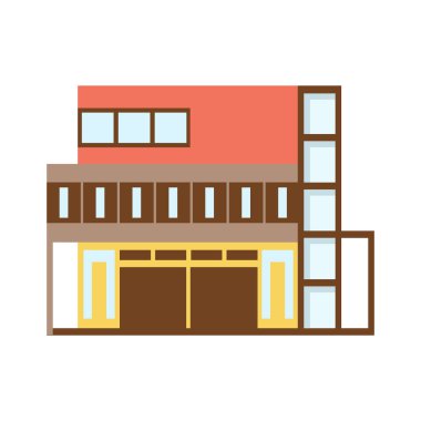 Kahverengi ve kırmızı alışveriş merkezi Modern binanın dış tasarım proje şablonu alışveriş düz illüstrasyon izole