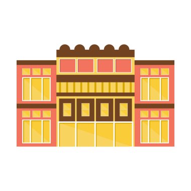 Clssical pembe ve sarı alışveriş merkezi Modern Bina dış tasarım proje şablonu düz illüstrasyon izole