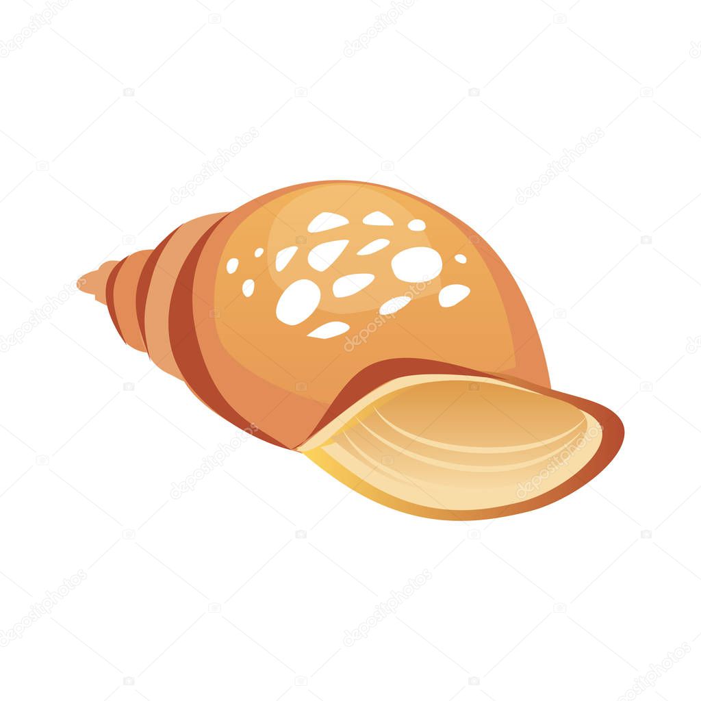 Brown sea spiral seashell, an empty shell of a sea mollusk. Colorful cartoon illustration