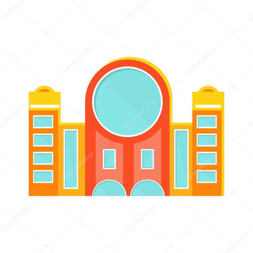 Red And Yellow Shopping Mall Modern Building Exterior Design Project With Large Round Window Template Isolated Flat Illustration