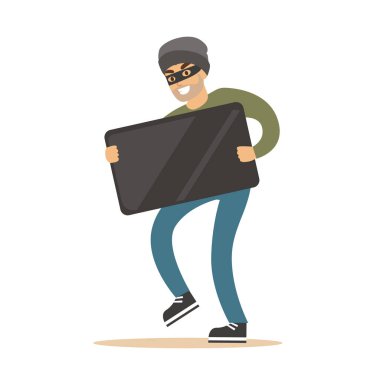 Balck modern Tv. renkli karikatür karakter vektör çizim taşıyan maskesinde soyguncu