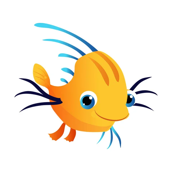 Pequeño lindo pez amarillo. Mar, tropical, peces de acuario. Personaje colorido de dibujos animados — Archivo Imágenes Vectoriales