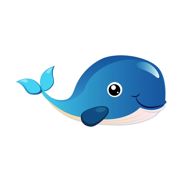 Balena megattera blu, creatura marina. Personaggio cartone animato colorato — Vettoriale Stock