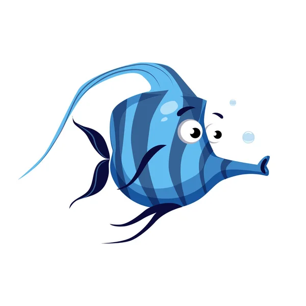 Tropické ryby modré pruhované s dlouhým nosem. Moře, tropické, akvarijní ryby. Barevná kreslená postavička — Stockový vektor
