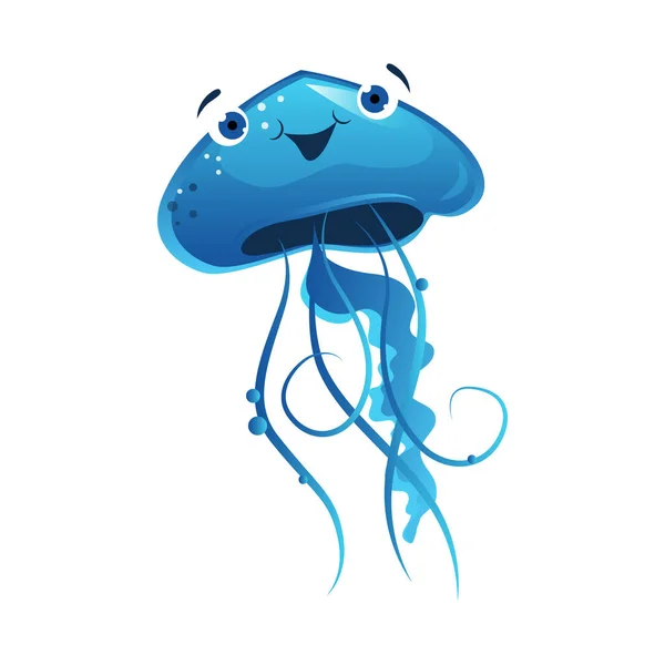 Kék medúza, tengeri lény. Színes rajzfilm betű i — Stock Vector