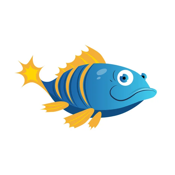 Blue fish with yellow stripes. Sea, tropical, aquarium fish. Colorful cartoon character — Stock Vector