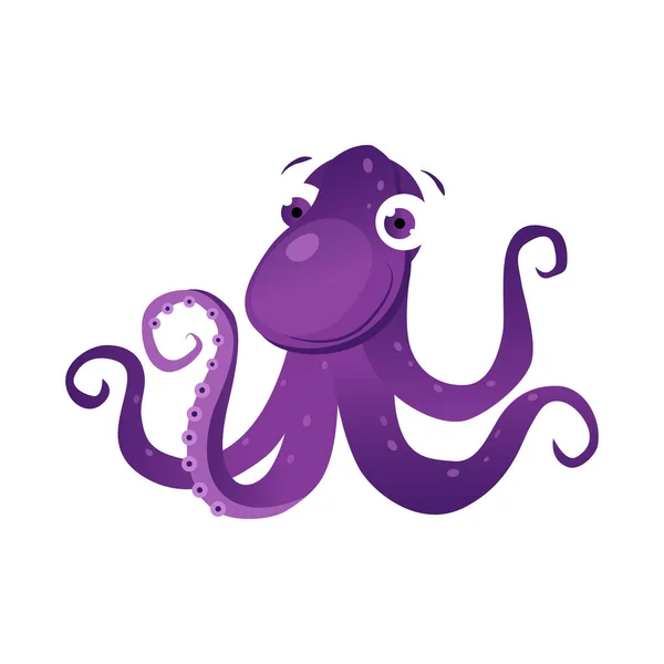 紫色章鱼海生物。丰富多彩的卡通人物 — 图库矢量图片