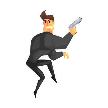 Gizli Servis erkek Ajan gizli kaçmak. Yakışıklı kaslı profesyonel adam kıymet fantezi kıyafetli ve görev