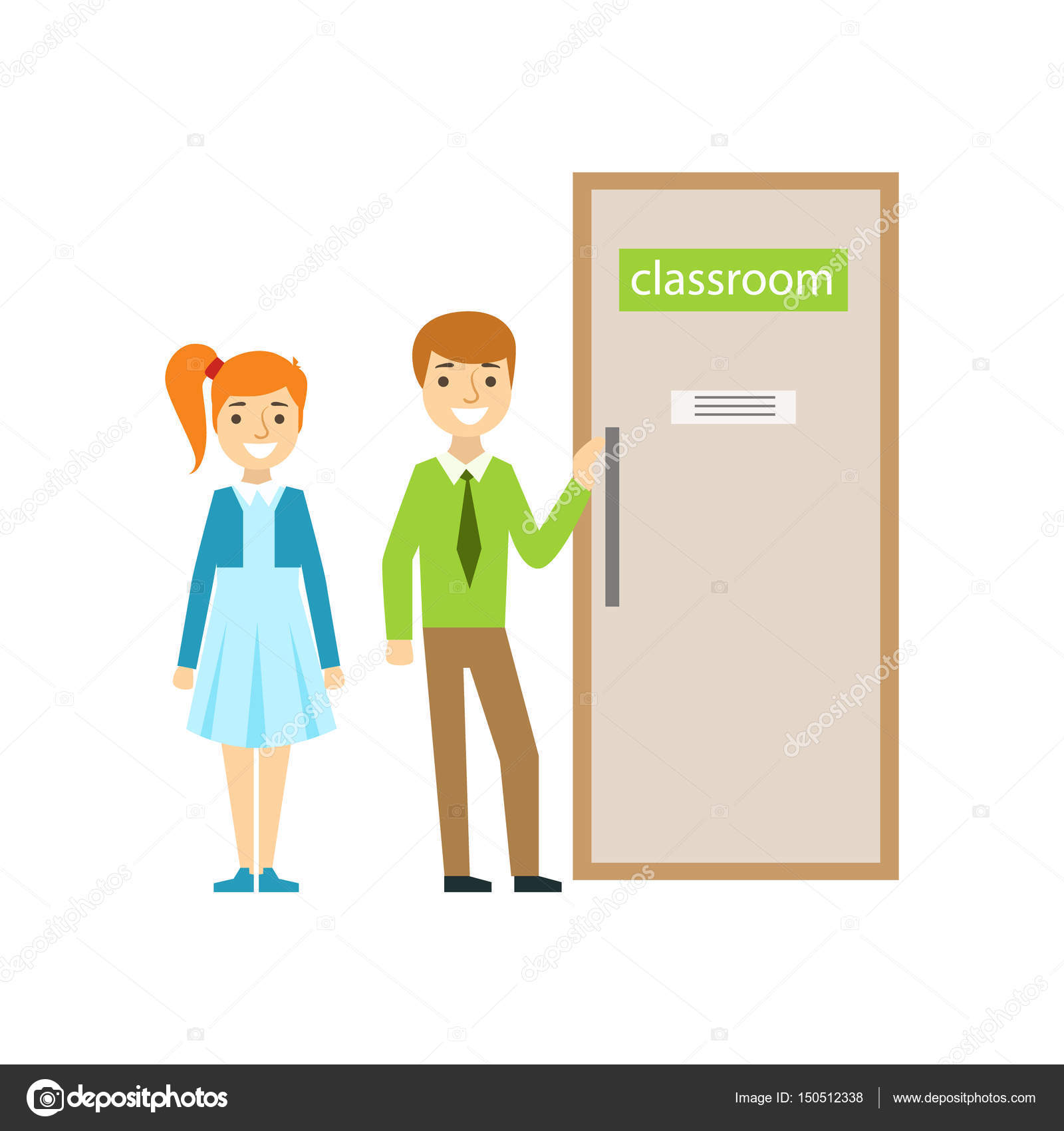 Boy And Girl In Front Of Classroom Door Part Of School And Scholar Life Series Of Minimalistic Illustrations Stock Vector Image By C Topvectors