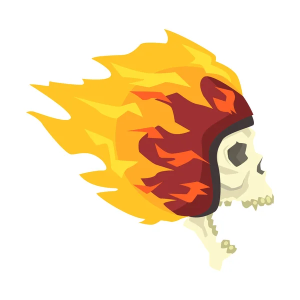 Schreeuwen Scull In helm branden In vlammen, kenmerken kleurrijke Sticker met oorlog en Biker cultuur Vector Icon — Stockvector
