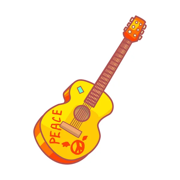 Acoustic guitar with peace lettering. Colorful cartoon illustration — Stock Vector