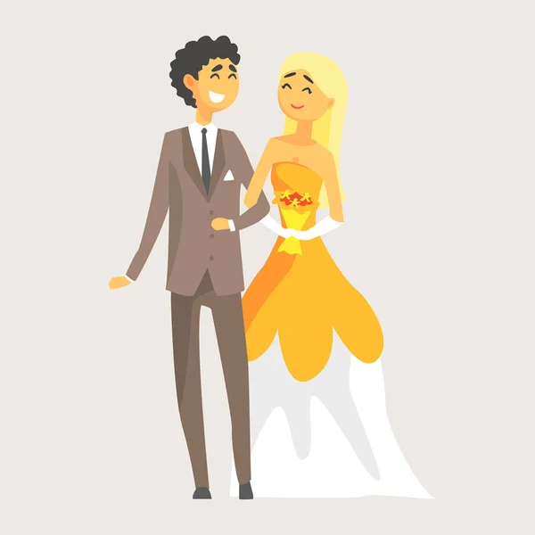 Beau couple d'amour de mariage élégant. Couple romantique personnage de dessin animé coloré — Image vectorielle
