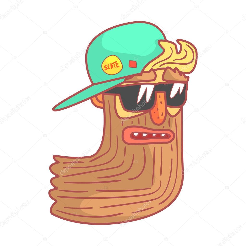 Bearded biker in motorcycle sunglasses and cap. Colorful cartoon illustration