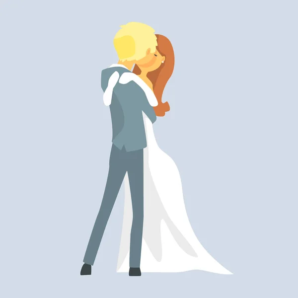 Couple nuptial baisers, couple romantique personnage de dessin animé coloré — Image vectorielle