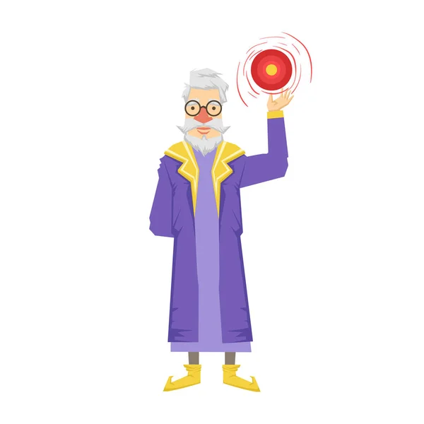 Mago brujo mágico con bola de cristal. Personaje colorido cuento de hadas Ilustración — Archivo Imágenes Vectoriales