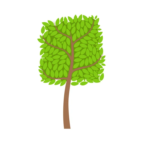 Δέντρο με ένα τετράγωνο στέμμα και πράσινα φύλλα, στοιχείο του τοπίου. Πολύχρωμο κινούμενα σχέδια διανυσματικά εικονογράφηση — Διανυσματικό Αρχείο