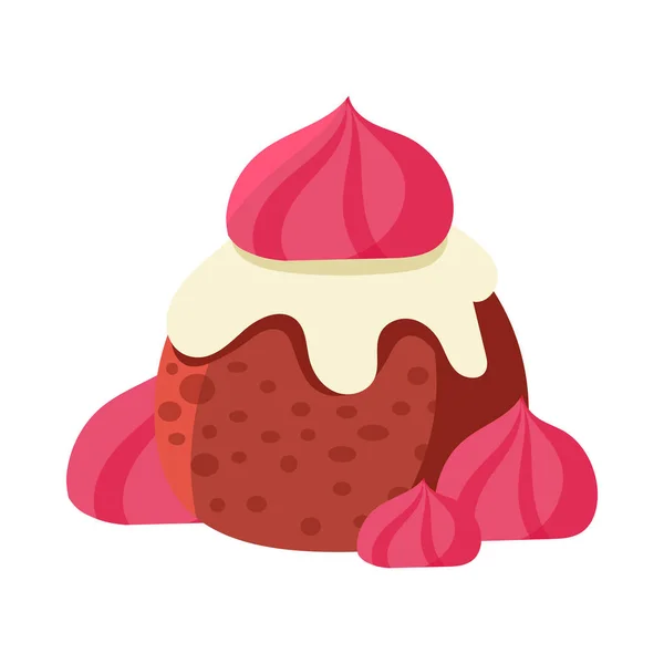 Cupcake al cioccolato decorato con marshmallow rosa. Illustrazione variopinta del vettore del fumetto — Vettoriale Stock