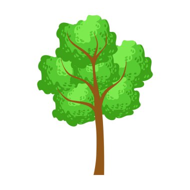 Yeşil ağaç öğesi bir manzara. Renkli karikatür vektör çizim