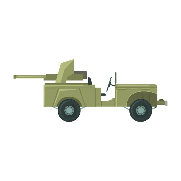 Military car with an artillery cannon. Military combat vehicle vector Illustration — Stock Vector