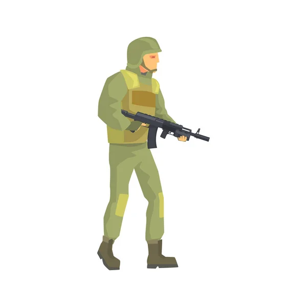 Soldado del ejército. Hombres en camuflaje combate uniforme carácter vector Ilustración — Vector de stock