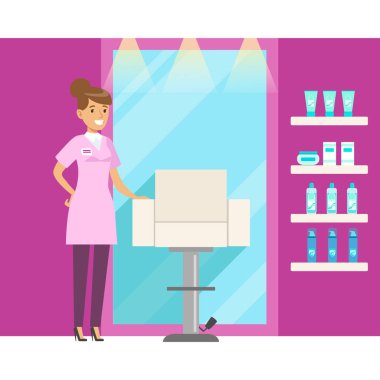 Berber iç pembe renklerde. Renkli karikatür karakter vektör çizim