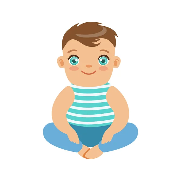 Gelukkig lachende baby zittend op de vloer. Kleurrijke cartoon karakter vector illustratie — Stockvector