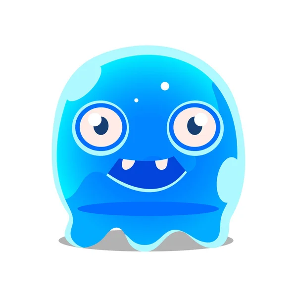 Lustige Cartoon freundliche blaue schleimige Monster. niedlich hell Gelee Charakter Vektor Illustration — Stockvektor