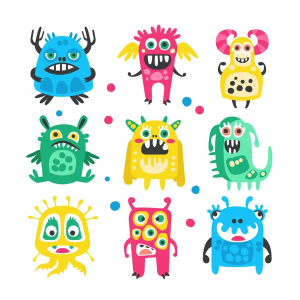 Cartoon leuk grappig monsters, vreemdelingen en bacterias instellen. Kleurrijke collectie van vriendelijke monsters illustratie — Stockvector