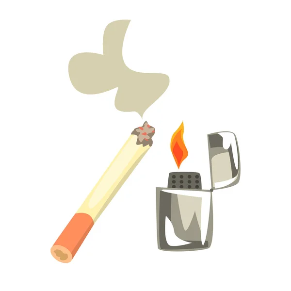 Daha hafif ve yanan sigara. Renkli karikatür çizimi — Stok Vektör