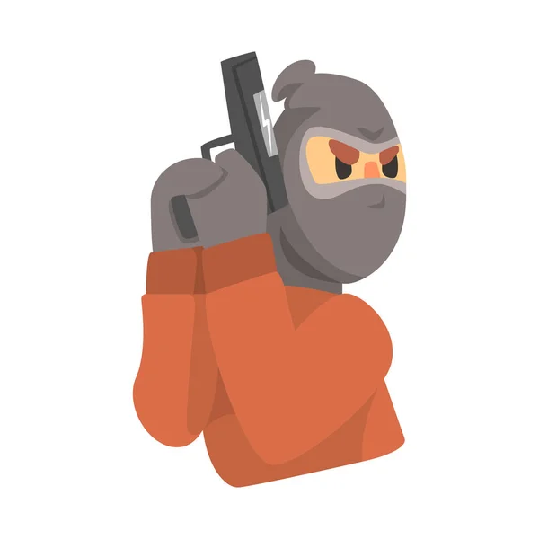 Ladrón enmascarado con pistola. Personaje colorido de dibujos animados — Archivo Imágenes Vectoriales